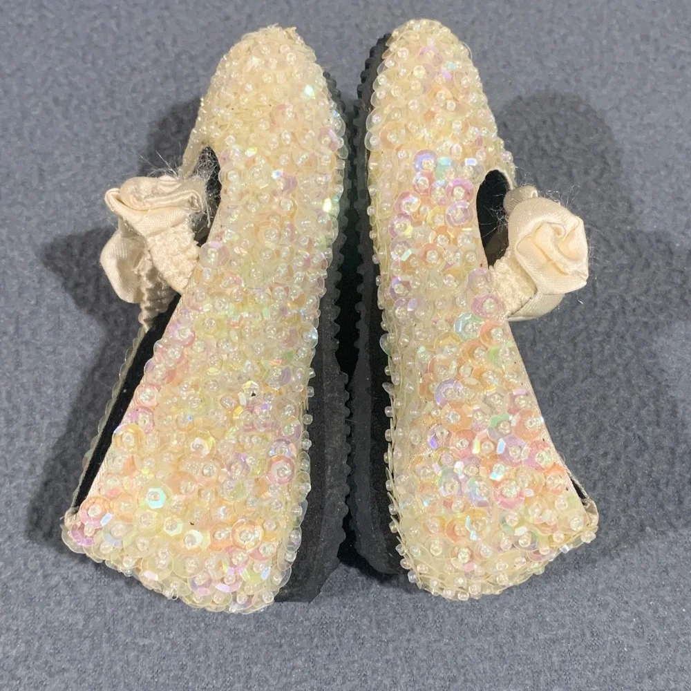 Costal Projections Baby Girl Size 4 Iridescent Sequin Rosette‎ Mary Jane Flats
